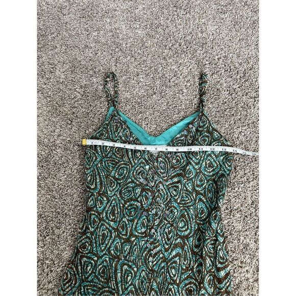 Vintage Y2K Nine West Silk Slip Dress 4 Midi Sleeveless Teal Brown Sequin Fairy - Picture 8 of 9